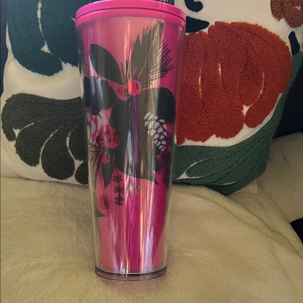 Starbucks Pink and Black Floral Tumbler